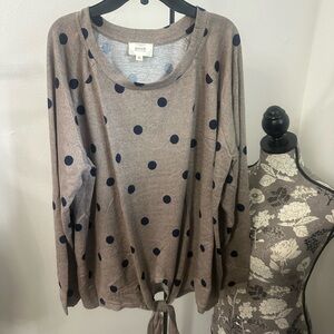 Peach Navy Polka Dot Long Sleeve Top